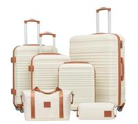 COOLIFE Koffer Set 6tlg: Luggage Set 16-20-24-28 Zoll Hartschale Koffer TSA | ABS, 4 Koffer + Reisetasche & Kulturtasche, 360° Rollen - Komplettset für Kreuzfahrt, Studium & Familie