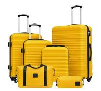 COOLIFE Koffer Set 6tlg: Luggage Set 16-20-24-28 Zoll Hartschale Koffer TSA | ABS, 4 Koffer + Reisetasche & Kulturtasche, 360° Rollen - Komplettset für Kreuzfahrt, Studium & Familie