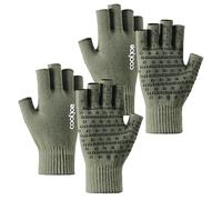COOLJOB 2 Paar Fingerlose Handschuhe Herren Damen, Warme Ohne Finger Strickhandschuhe, Rutschfeste Handschuhe für Arbeiten im Haus und Sport im Freien (Grau Grün, Größe M)