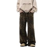 COOLMONAR Damen Y2K Leopard Print Jeans Chic Street Style Wide Leg Denim Pants Retro Hip Hop Lose Hose, Leopard Jean-1, M