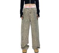 COOLMONAR Damen Y2K Leopard Print Jeans Chic Street Style Wide Leg Denim Pants Retro Hip Hop Lose Hose, Leopard Jean-2, M