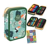 COOLPACK 2-fache Federtasche Federmappe Federmäppchen Toucans Tukane 35-teilig Schüleretui Stifte und Pinsel Fanartikel inkl. Aufgabenheft Federbox Etui Stiftetasche Schlamper-Etui Schul-Etui
