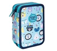 CoolPack 3-Compartment Pencil Case XXL Pencil Case 3-Compartment School Pencil Case 44-Piece Filled Student Case 3-Tier Motif Indian Zoo Blue (E67547), blue, Pencil case