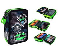 COOLPACK 3-FACH 44-teilig Mäppchen Federmappe Federtasche, Grey Badges B67150, Federtasche Federmappe Federmäppchen 44-teilig mit Aufnäher, 3-stöckig