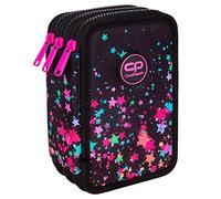 CoolPack Mäppchen Federtasche XXL 3-Fach Schulstiftetui, dreifaches Federmäppchen 44-teilig gefüllte Schüleretui 3-stöckig Motiv: Galaxy,Sterne,Schwarz,E67589