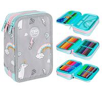 COOLPACK 3-FACH Mäppchen Federmappe Federtasche XXL Federtasche Federmappe Federmäppchen 44-teilig gefüllte Schüleretui 3-stöckig 19,5 x 12,5 x 6,5 cm Junge Mädchen (Einhorn)