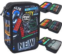 CoolPack XXL Federtasche Federmappe 3-Fach Schulstiftetui, dreifaches Federmäppchen, Federmäppchen für Mädchen, Jungen, Federmäppchen 44-teilig gefüllte Schüleretui 3-stöckig, Big City