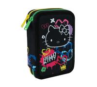CoolPack Hello Kitty Jumper 2 Etui gefüllt - Süßes Hello Kitty Federmäppchen gefüllt mit Schulzubehör - Stiftetui mit Buntstiften und Fasermalern - Cooler Graffiti-Look