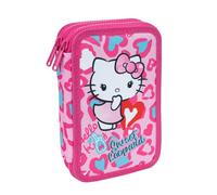 CoolPack Hello Kitty Sweet Leopard - Etui Jumper 2 gefüllt - Schulmäppchen mit 2 Fächern - Federtasche mit Buntstiften und Fasermalern
