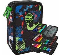 COOLPACK Jumper 3 Football XXL Pencil Case 44 Pieces with Patch Filled Student Case 3-Tier