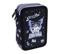 CoolPack Kuromi Etui Jumper 3-3-Fach Federmäppchen gefüllt - Schüleretui mit Schreibwaren - Gothic Motiv