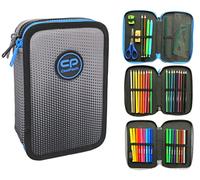 CoolPack XXL Dreifach-Federmäppchen - 3-Fach Schul-Etui für Jungen, Ombre-Design, 44-Teilig Gefüllt, 3-Stöckig
