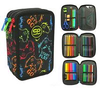 CoolPack XXL Federtasche, federmäppchen Junge, Federmappe Federmäppchen groß 44-teilig mit Aufnäher gefüllte Schüleretui 3-stöckig Motiv: XPLAY, joystick, PLAY