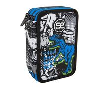 CoolPack XXL Federtasche Federmappe 3-Fach Schulstiftetui, dreifaches Federmäppchen, Federmäppchen für Mädchen, Jungen, Federmäppchen 44-teilig gefüllte Schüleretui 3-stöckig, T-REX, Dinosaurier