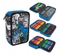 CoolPack XXL Federtasche Federmappe 3-Fach Schulstiftetui, dreifaches Federmäppchen, Federmäppchen für Mädchen, Jungen, Federmäppchen 44-teilig gefüllte Schüleretui 3-stöckig, T-REX, Dinosaurier