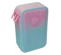 CoolPack XXL Pencil Case 3-Compartment School Pencil Case Triple Pencil Case for One Girl Ombre Pink Gradient Pencil Case 44-Piece Filled Student Case 3-Tier Pastel, Colourful, Pencil case