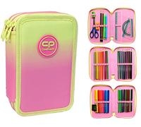 CoolPack XXL Federtasche Federmappe 3-Fach Schulstiftetui, dreifaches Federmäppchen, Federmäppchen für EIN MÄDCHEN | Ombre Rosa Gelb Federmäppchen 44-teilig gefüllte Schüleretui 3-stöckig, E67614