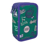 CoolPack XXL Federtasche Federmappe 3-Fach Schulstiftetui, dreifaches Federmäppchen, Federmäppchen für Mädchen, Jungen, Federmäppchen 44-teilig gefüllte Schüleretui 3-stöckig, American Retro