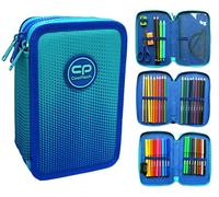 COOLPACK XXL Pencil Case 3-Compartment School Pencil Case Triple Pencil Case for One Girl Ombre Violet 44-Piece Filled Pencil Case 3-Tier E67509 Blue, blue, Pencil case