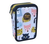 CoolPack XXL Pencil Case 3-Compartment School Pencil Case Triple Pencil Case for Girls Boys Cute Animals Pencil Case 44-Piece Filled Student Case 3-Tier, gray, Pencil case