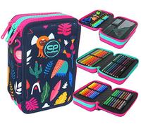 CoolPack XXL Pencil Case 3-Compartment School Pencil Case, Triple Pencil Case for One Girl, Lady Colour, Pencil Case 44-Piece Filled Student Case 3-Tier, blue, Pencil case