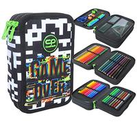 CoolPack XXL Schulranzen 3-Fach Pencil Case für Jungs und Mädels - Game Over Design, 44-teilig gefüllt, 3-stöckig, Weiß