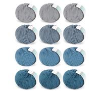 Coopay 600g (12x50g) Wolle zum Häkeln, Wolle zum Stricken aus 98% Schurwolle und 2% Baumwolle, Superweich Sockenwolle, Häkelgarn für Kleidung, Schals, Decken, Tücher - Blau