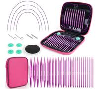 Coopay Auswechselbare Rundstricknadeln Set 3,0-10,0 mm, 40cm/60cm/80cm/100cm Stricknadeln Set Austauschbar, Stricknadeln Rundstricknadel mit Aufbewahrungstasche, Aluminium Rundstricknadel-Lila