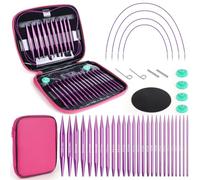 Coopay Auswechselbare Rundstricknadeln Set 3,0-10,0 mm, 40cm/60cm/80cm/100cm Stricknadeln Set Austauschbar, Stricknadeln Rundstricknadel mit Aufbewahrungstasche, Aluminium Rundstricknadel-Purple