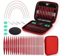 Coopay Auswechselbare Rundstricknadeln Set, 3,0-10,0 mm Rundstricknadeln, 40cm/60cm/80cm/100cm Austauschbare Stricknadeln mit Aufbewahrungstasche, Aluminium, Mattrot
