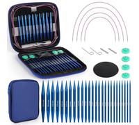 Coopay Auswechselbare Rundstricknadeln Set, 3,0-10,0 mm Rundstricknadeln, 40cm/60cm/80cm/100cm Austauschbare Stricknadeln mit Aufbewahrungstasche, Aluminium Austauschbare Rundstricknadel, Blau