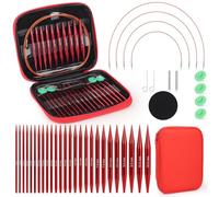 Coopay Auswechselbare Rundstricknadeln Set, 3,0-10,0 mm Stricknadeln Set Austauschbar, Stricknadeln Rundstricknadel mit Aufbewahrungstasche, 13 Paar Aluminium Austauschbare Rundstricknadeln, Rot