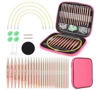 Coopay Auswechselbare Rundstricknadeln Set, 3,0-10 mm Stricknadeln Set Austauschbar, Stricknadeln Rundstricknadel mit Aufbewahrungstasche, 13 Paar Aluminium Austauschbare Rundstricknadeln, Roségold