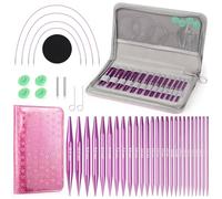 Coopay Auswechselbare Rundstricknadeln Set, 3,0-10mm Stricknadeln Set Austauschbar, 13 Paar Aluminium Austauschbare Rundstricknadeln, Stricknadeln Rundstricknadel mit Aufbewahrungstasche, Lila