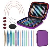 Coopay Auswechselbare Rundstricknadeln Set, 3,0-10mm Stricknadeln Set Austauschbar, Stricknadeln Rundstricknadel mit Aufbewahrungstasche, 13 Paar Aluminium Austauschbare Rundstricknadeln, Lila