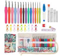 Coopay Häkelnadel Set mit Rolle Tasche, 14 Stück Ergonomische Häkelnadeln für Arthritische Hände, 2,0-10 mm Länger Häkelnadeln mit Glatte Haken mit Weichem Griff, Häkelset für Anfänger mit Zubehör
