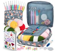 Coopay Häkelset für Anfänger, Blaue Blume Häkelnadel Set mit 2,0-8,0 mm Ergonomisch Häkelnadeln mit Weicher Griff, Häkelgarn, Häkelanleitung und Zubehör, Häkeltasche, Starter Häkelnadelsets