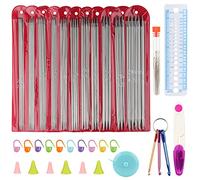 Coopay Metall Stricknadeln Set, 2,0-6,5 mm Edelstahl Doppelspitzig Stricknadel mit Strickzubehör, 55 Stück Nadelspiel Set und Werkzeug, 20 cm Kurze Gerade Stricknadeln für Socken und Kleine Projekte