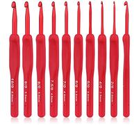 Coopay Rote Häkelnadel Set, 9 Stück Klassisch Häkelnadeln mit Rote Aluminiumhaken, Ergonomische Häkelnadel mit Weich Griff für Häkel Garn DIY Handwerk, Ideal Häkelnadelset für Arthritische Hände