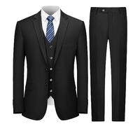Cooper & Nelson 3-teiliges Herrenanzug-Set, 2 Knöpfe, schmale Passform für Herren, solide Jacke, Weste, Hose und Krawatte, Schwarz, L