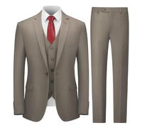 Cooper & Nelson Herrenanzug Slim Fit, 3-teilige Anzüge für Männer, EIN-Knopf-Jacke, Weste, Hose mit Krawatte, Smoking-Set, Khaki, XL