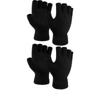Cooraby 2 Paar verdickte Kaschmir-warme Halbfingerhandschuhe Winter gestrickte fingerlose Handschuhe für Damen und Herren, Schwarz, M