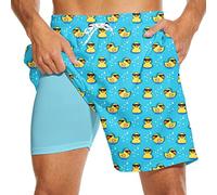 Coordaya 80er Jahre Shorts für Herren 90er Jahre Badehose Retro 80er Sommer Party Shorts 90er Jahre Shorts Schnell trocknende Badeshorts mit Netzfutter, Weiß-6, S 7-9