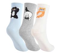 CooTooLa Lustige Socken Damen 3 Paare Süße Katze Socken mit Eiern 3D Tier katzensocken mit Bällen Verrückte mit Motiv Socken 35-38