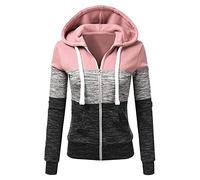 Copelsie Damen schwarz, Hoodie Einfarbig Kapuzenjacke Oberteile Lange Ärmel Jacke Mantel Sportlich Kordelzug mit Kapuze Taschen Mode Print Reißverschluss Kapuzen Stehkragen Sweatshirt, Rosa, XL