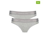 Bikinislip COPENHAGEN STUDIOS "mit softem Logobund", Damen, Gr. XL (42), grau (grau meliert), Feinripp, Obermaterial: 96% Baumwolle, 4% Elasthan (LYCRA), unifarben mit Farbeinsatz, körpernah, Unterhos