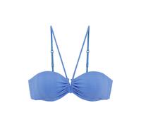 Bandeau-Bikini-Top COPENHAGEN STUDIOS "Nela", Damen, Gr. 38, Cup C/D, blau, Rippware, Recycling-Polyamid, strukturiert, unifarben, Bikini-Oberteile, mit V-förmigem Cut-Out vorn (34562653-38) blau