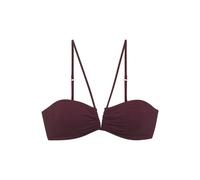 Bandeau-Bikini-Top COPENHAGEN STUDIOS "Nela", Damen, Gr. 44, Cup C/D, rot (weinrot), Rippware, Recycling-Polyamid, strukturiert, unifarben, Bikini-Oberteile, mit V-förmigem Cut-Out vorn (30167869-44)