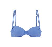 Bügel-Bandeau-Bikini-Top COPENHAGEN STUDIOS "Nela", Damen, Gr. 36, Cup D, blau, Rippware, Recycling-Polyamid, unifarben, strukturiert, Bikini-Oberteile, mit Doppelträgern (54599151-36) blau