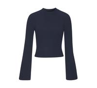 Langarmshirt COPENHAGEN STUDIOS, Damen, Gr. 40/42, marine, Rippstrick, Obermaterial: 50% Viskose, 28% Polyester, 22% Nylon, unifarben, ohne Ausschnitt, Trompetenärmel, Shirts, aus hochwertiger, feiner